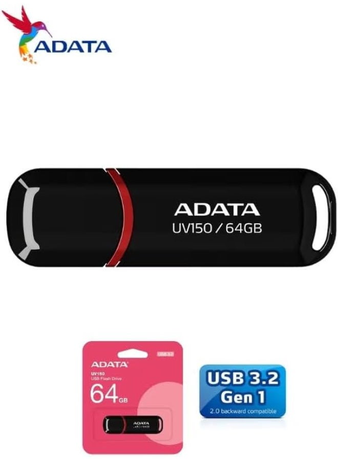 أداتا ايه داتا ذاكرة فلاش USB UV150 بسعة 64 جيجابايت وUSB 3.2 بغطاء كبس، خفيفة الوزن وسريعة لنقل البيانات AUV150-64G-RBK أسود - Image 3